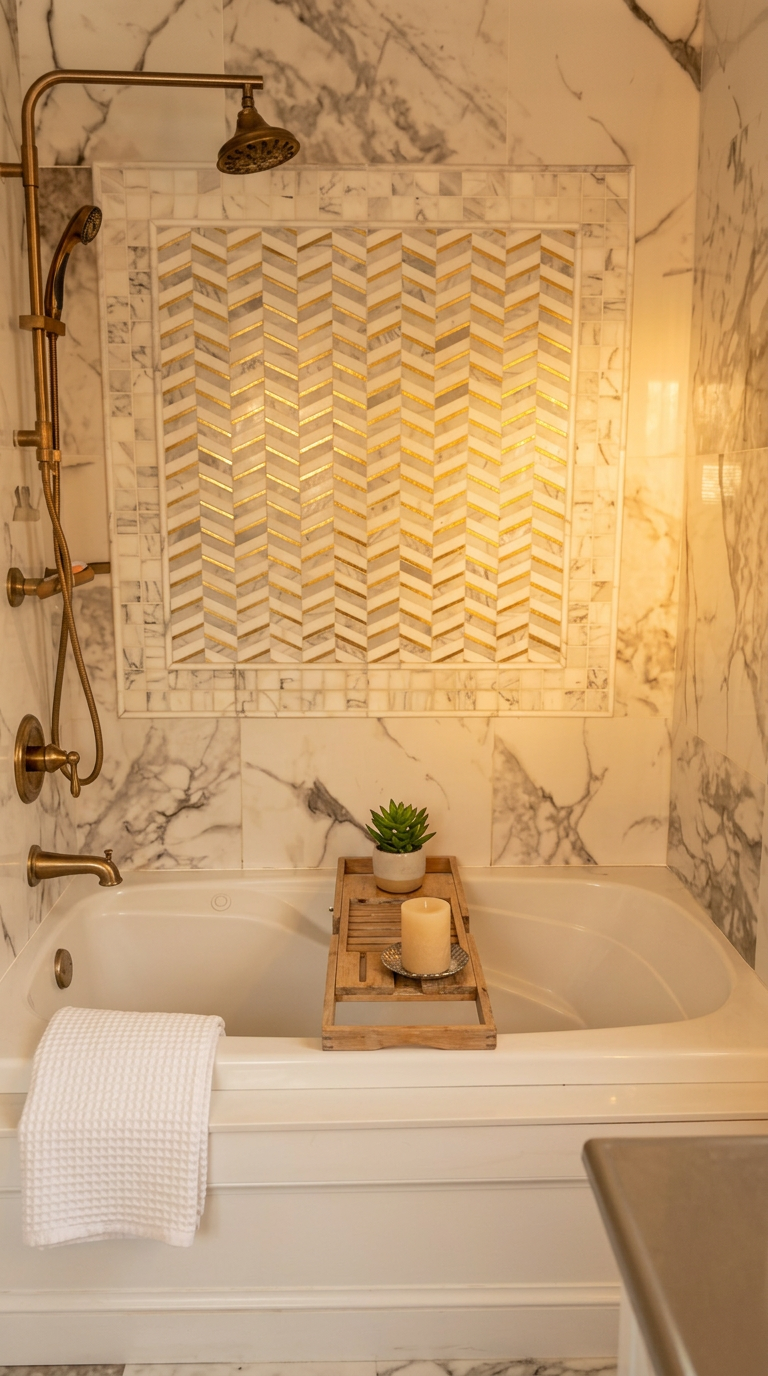 Gold Chevron Marble Tub Surround