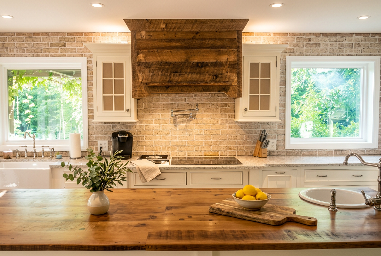 Reclaimed Wood Hood Farmhouse Kitchen