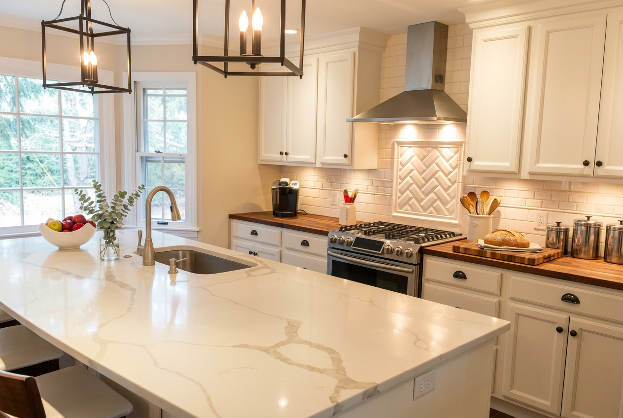 Calacatta Quartz Island Kitchen