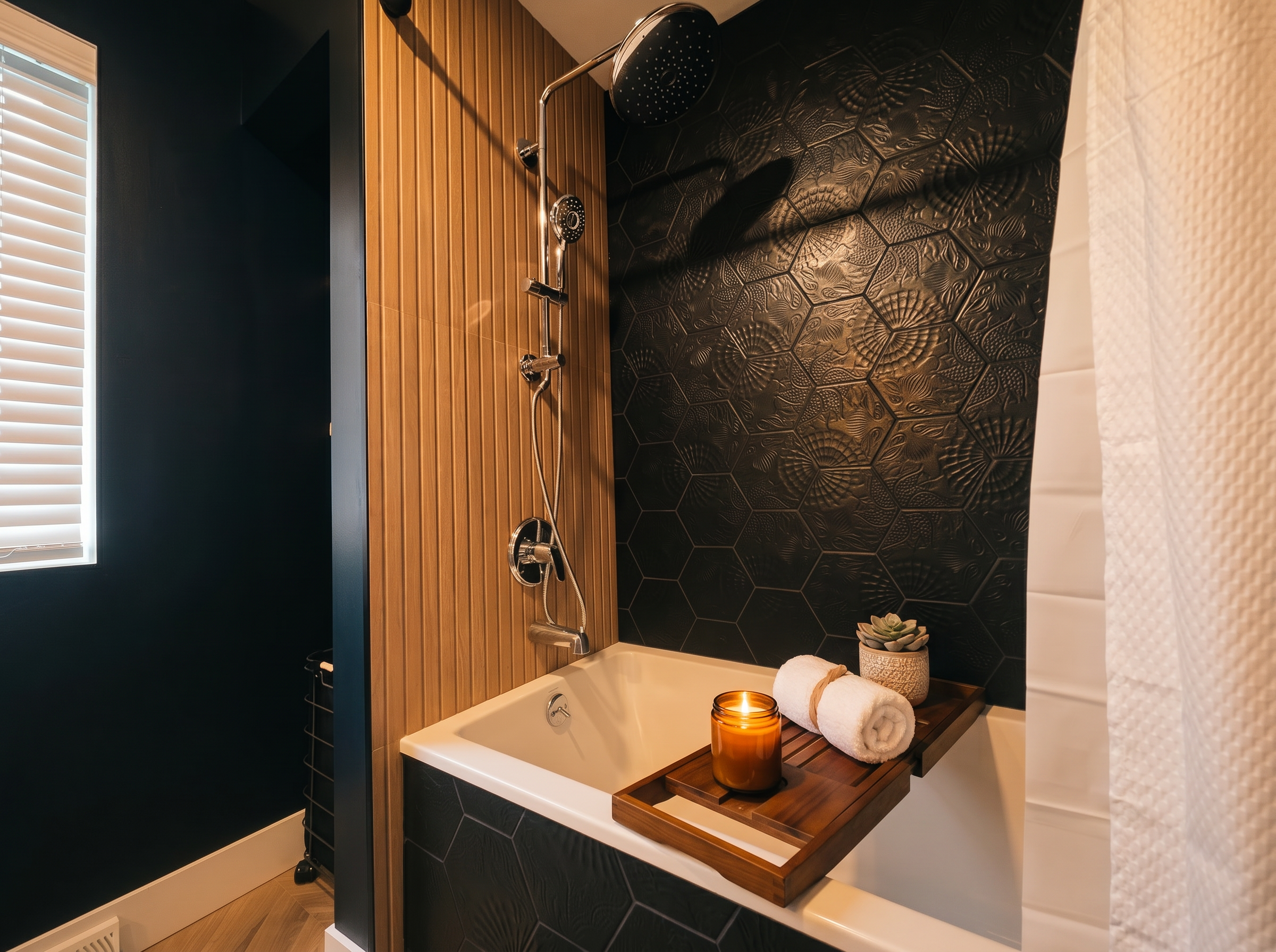 Black Hex & Wood Slat Tub